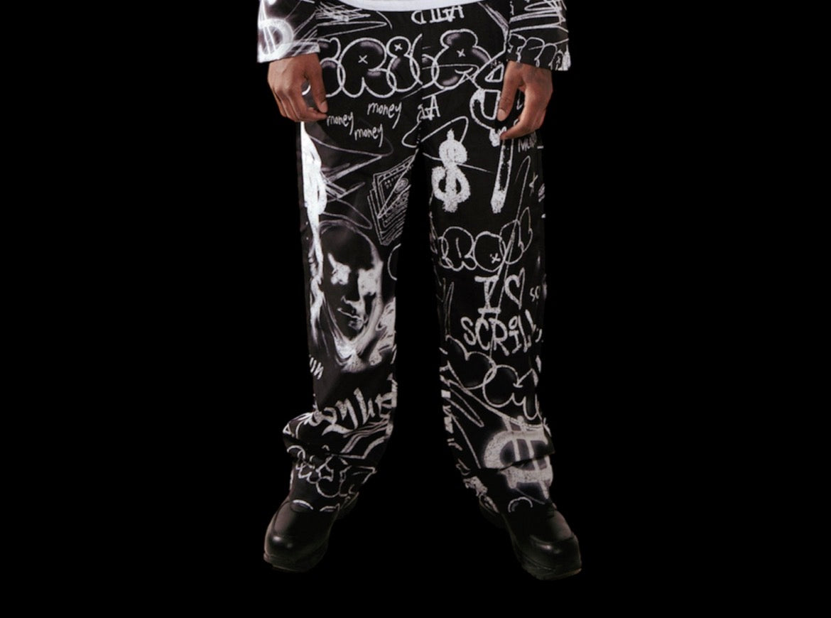 MUNYUN GRAFFITI WINDBREAKER PANTS (BLACK)