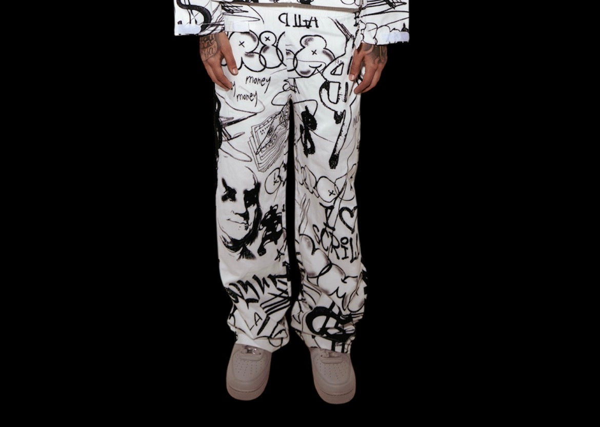 MUNYUN GRAFFITI WINDBREAKER PANTS (WHITE)