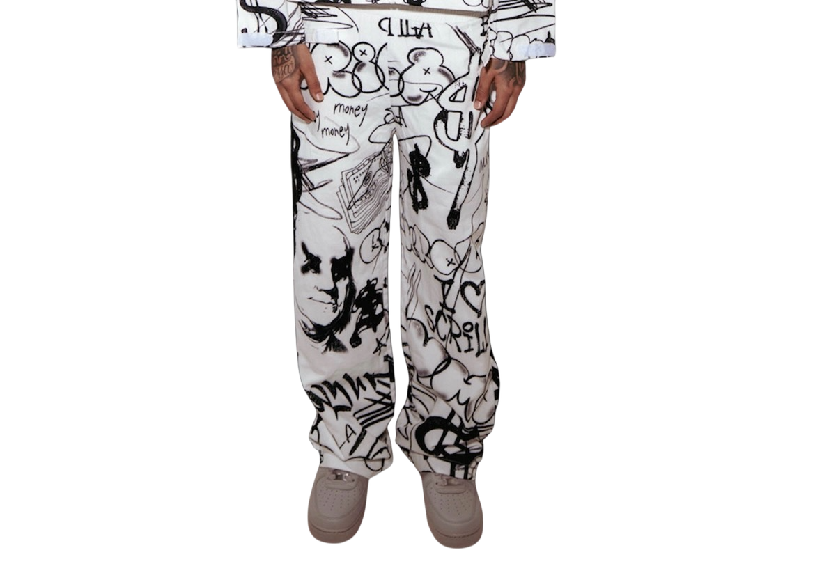 MUNYUN GRAFFITI WINDBREAKER PANTS (WHITE)
